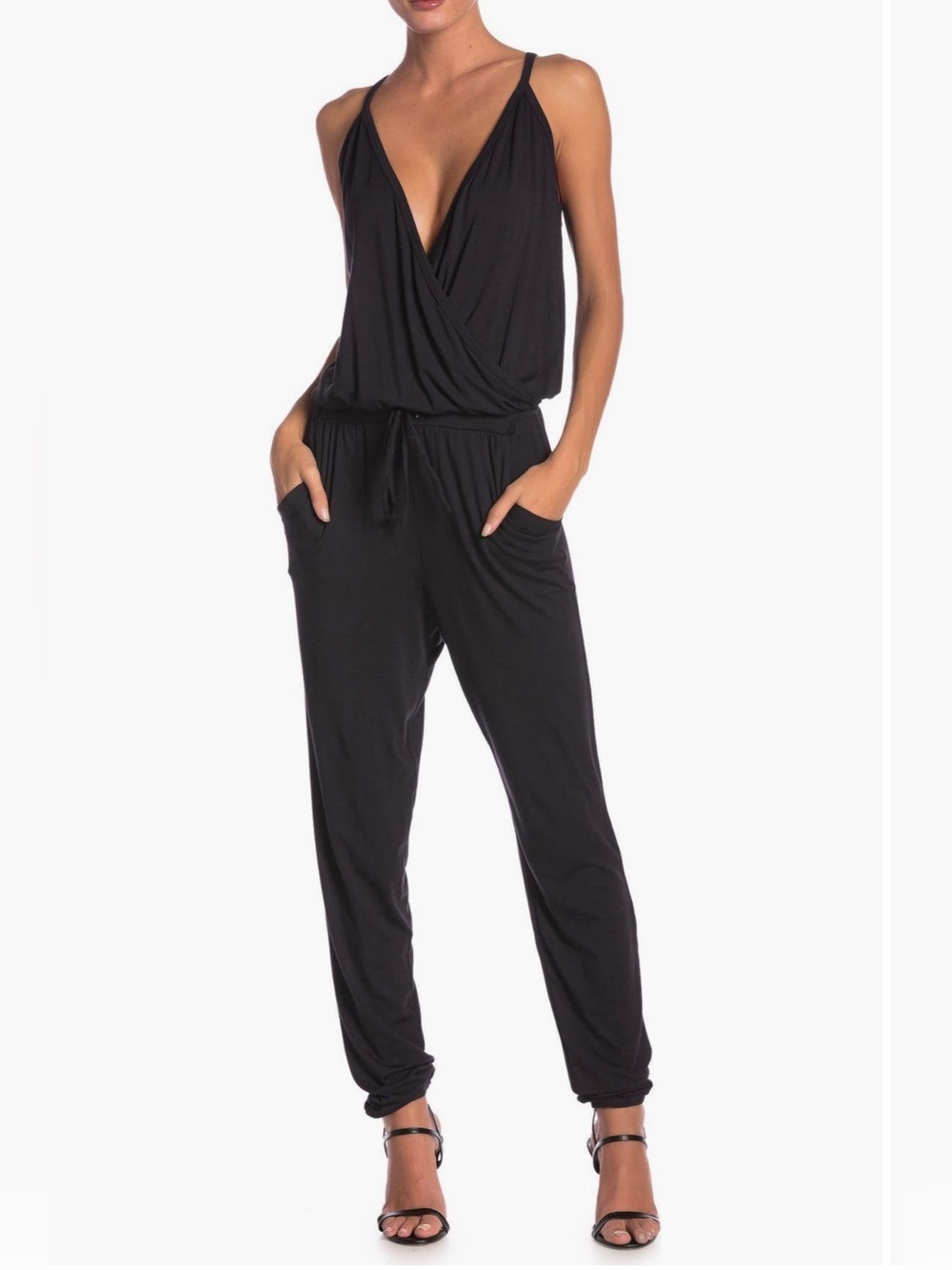 Go‎ Couture Black Sleeveless V-Neck Drawstring Jumpsuit